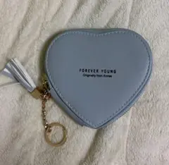 ハート型ライトブルーコインケース　ポーチ　キーホルダー