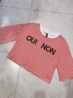 新品！H＆M 赤白ボーダー切りっぱなしカットソークロップド丈へそ出しXS