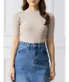 タグ付き　clear ベージュ リブニット 半袖 トップス F