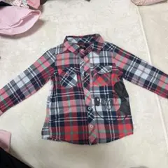 美品　ベビードール　赤チェックシャツ　長袖カットソー　ミッキー　110 男の子