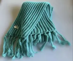 ターコイズ リブ編み フリンジ付きマフラー