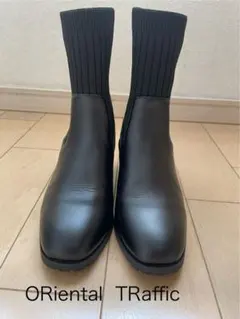ORiental TRaffic スクエアトゥ　ニットヒールブーツ