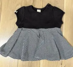 プティマイン　フリル袖 ネイビー チェック チュニック 80cm