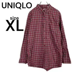 ユニクロ 美品【XL】ボタンダウンシャツ チェック柄 長袖 大きいサイズ 紫 緑