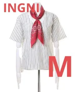 《INGNI 》イング◆サイドスリットVネックTシャツ半袖/ストライプM