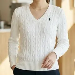 ラルフローレン ケーブル Vネック　コットンニット