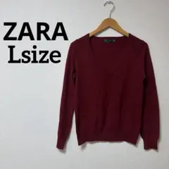 早い者勝ち！ZARAバーガンディ Vネック 長袖ニット薄手Lサイズ
