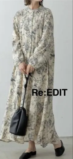 Re:EDIT リエディ　ヴィンテージフレア柄　ロングワンピース アイボリー