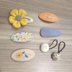 ハンドメイド　ヘアピン　ヘアゴム　7個セット　ニット　コットン