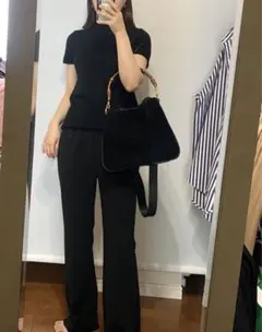 gucci バンブー スエード ハンドバッグ ショルダーバッグ ブラック