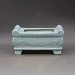 宋汝窯青釉白玉彫刻香炉 景徳鎮 陶磁器 装飾品 現代工芸品 美術品 置物