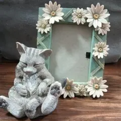 猫のフィギュア付きフォトフレーム 卓上