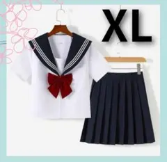 【XL】セーラー服 上下セット 半袖　パーティー コスプレ リボン