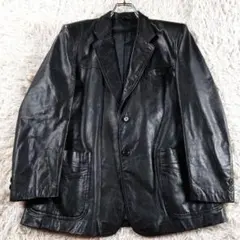 美品 Lサイズ 本革 ヴィンテージ モダン レザーテーラードジャケット ブラック