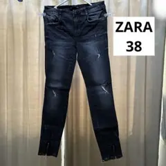 ZARA レディース スキニーデニム ダメージ加工 ブラック
