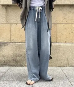 38 新品タグ付き DOUDOU デニムワイドイージーパンツ