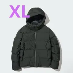 美品UNIQLO ユニクロ　シームレスダウンパーカー/3Dカット　ダークグリーン