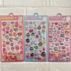 【新品】立体ぷっくり3Dシール　ちゅるちゅる　ネコ　ペンギン　アイスなど　３枚