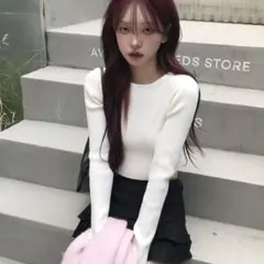 GRL グレイル ベーシックラウンドネックリブニットトップス 【ai219］白