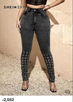 Shein♡美品♡ハイウエストでロックな黒スキニーデニム