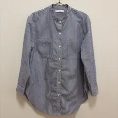 Discoat ストライプ バンドカラー 長袖シャツ