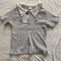 チャコールグレー ストライプ 襟付きTシャツ 110