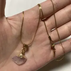 S*a様 天然石　ローズクォーツ ネックレス ゴールドチェーン