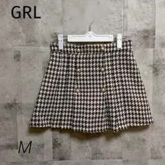 GRL【M】ミニスカート プリーツ 千鳥柄 ブラウン ラメ入 インパン裏地付
