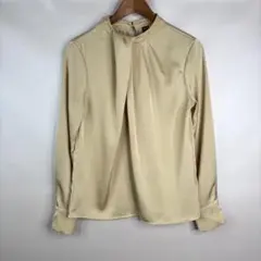 サテン調 ボウタイブラウス ベージュ XS スタンドカラー エレガント