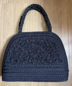 美品 東京ソワール コード刺繍 フォーマルバッグ ハンドバッグ ブラック