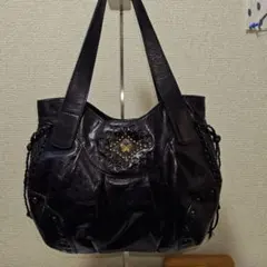 ANA.SUIアナスイ　フリンジ付黒レザートートバッグ y2k