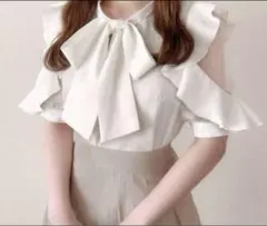 GRL グレイル　ボウタイシアーショルダーフリルブラウス