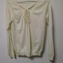 DKNYのクリーム色 Vネックニット 長袖