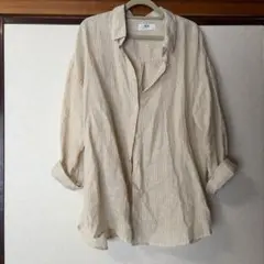 UNIQLO ストライプ 長袖リネンシャツ ベージュ Lサイズのサムネイル