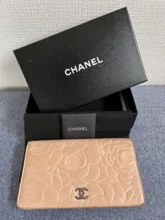 CHANEL シャネル カメリア フラップ 長財布ピンクベージュココマーク箱付き