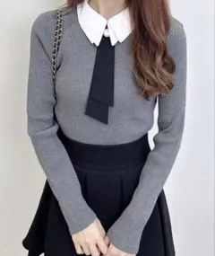 【INGNI】襟付ボウタイニット