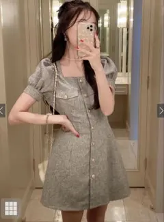 GRL ツイードスクエアネックフレアミニワンピース tg647