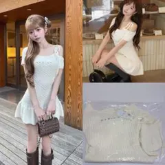♡ ダーリッチ Darich ♡ロゴケーブルワンショルニットミニワンピース　FL