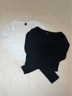 SHEIN リブニット トップス 2枚セット ブラック・ホワイト XS 未使用