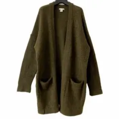 H&M オーバーサイズ　ロングニットカーディガン　カーキ　ドロップショルダー　M