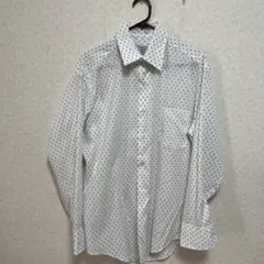 【未使用】メンズ 古着 ホワイト 柄もの 長袖シャツ