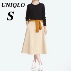 ユニクロ　ハイウエストコーデュロイフレアミディスカート　暖か　ベージュ　M