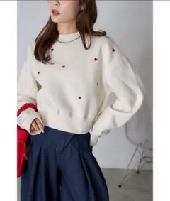 ランダムハート刺繍裏起毛ショートスウェット　ノスタルジア