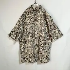 【シルク100%/花柄半袖シャツ】エスニック/ペイズリー調/花刺繍入り/XL美品のサムネイル