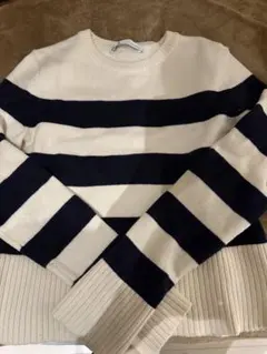 ZARA アイボリー ネイビー ストライプ セーター M