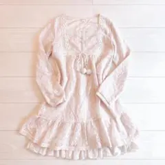 リズリサ系 姫ギャル レース 淡いピンク ロングワンピース