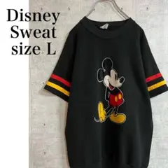 ディズニー 90s USA製 オールド ミッキーマウス スウェット 半袖 黒 L
