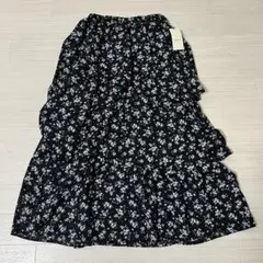 【新品タグ付】アリーム 花柄 ティアード フレア ロングスカート ブラック Fのサムネイル