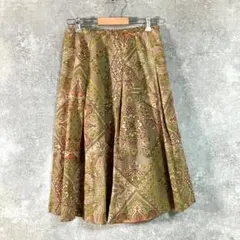 SCAPA　フレアスカート　ロング丈　ブラウン　総柄　ギャザー　毛　キュプラのサムネイル