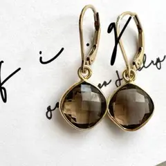 14kgf スモーキークォーツ チェンジャブルピアス アガット、エテ好きに